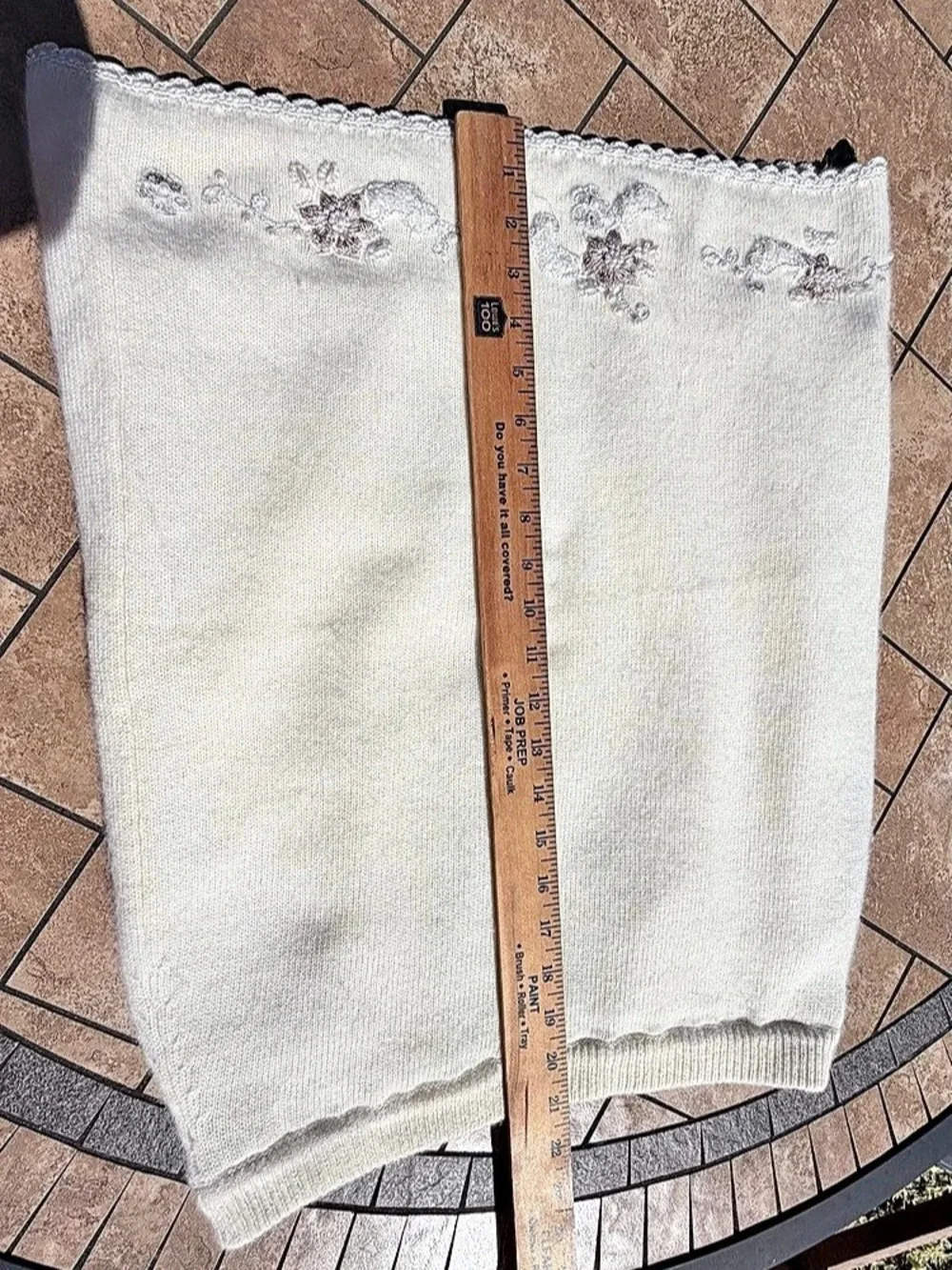 Vintage 90 Ivory Angora Knit Peplum Skirt & Sweater Set Floral Beaded Lace M